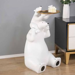 Figuritas decorativas, figurita decorativa de suelo de oso Polar con bandeja de almacenamiento, escultura de resina, sala de estar moderna, decoración ordinaria para el hogar