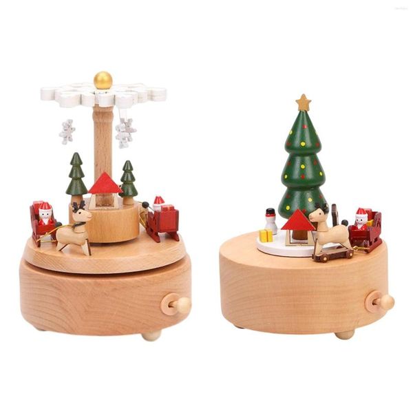 Figuritas decorativas Caja de música de Navidad portátil Carrusel musical de madera giratorio Artesanía de juguete para fiesta de interior Decoración de boda Regalo para niños