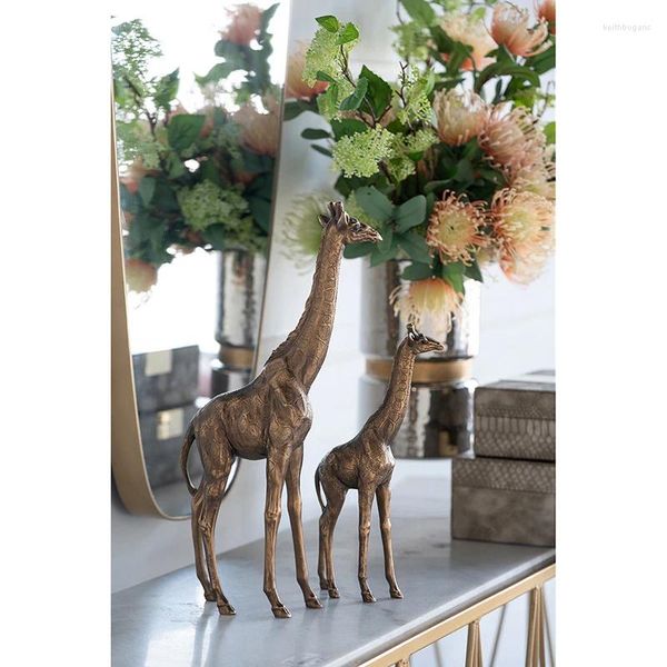 Figurines décoratives powkhome créative girafe statuette artisanat naturel texturé final figures animaux chambre décora à la maison