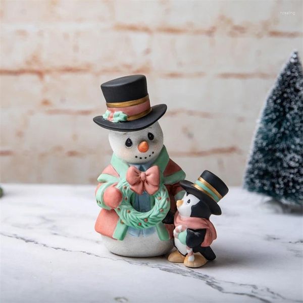 Figurines décoratives Moments précieux, ornements en céramique, décoration de noël, cadeau bonhomme de neige de Style nordique