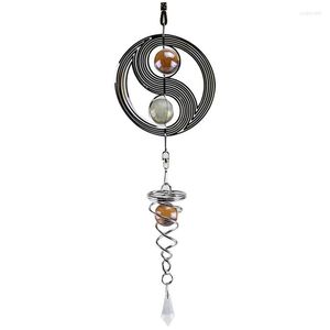 Decoratieve figurines promotie! Metalen windspinner hangend chime yin yang met kristallen bol voor tuinhuis buiten binnen