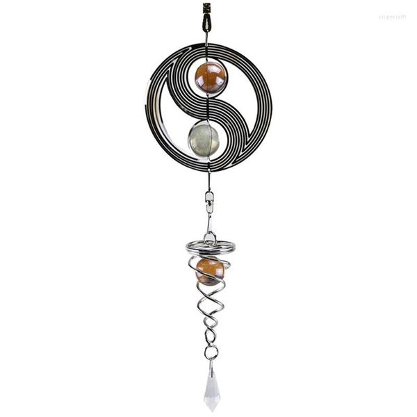 Promotion figurines décoratives ! Spinner à vent en métal carillon suspendu Yin Yang avec boule de cristal pour jardin maison extérieur intérieur