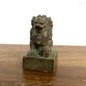 Figurines décoratives Pur Cuivre Lion Sceau Ornement Chanceux Feng Shui Décorations Artisanat Bronze Animal Miniature Figurine Home Office Decor