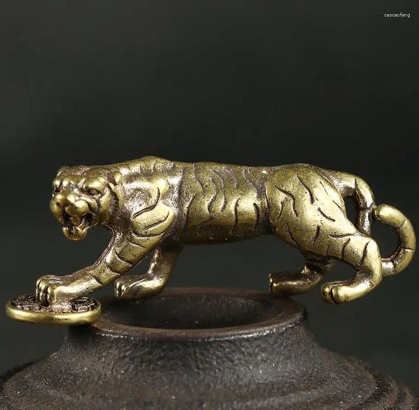 Figurines décoratives en cuivre pur petit bronze étape sur l'argent des ornements artisanaux créatifs tigres