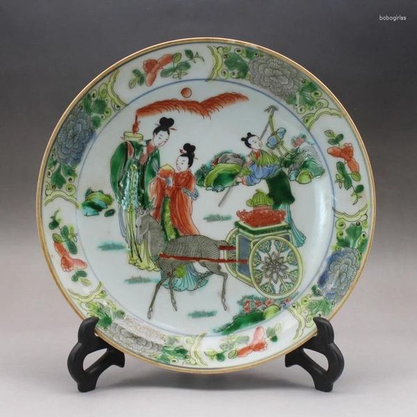 Figurines décoratives Qing Kangxi Ancient Colorful Pastel Character Stories Plate Antique Ceramics Porcelain Collection