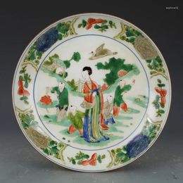Figurines décoratives Qing Kangxi Three Color personnage plaque Story Story Plate de porcelaine Antique Collection