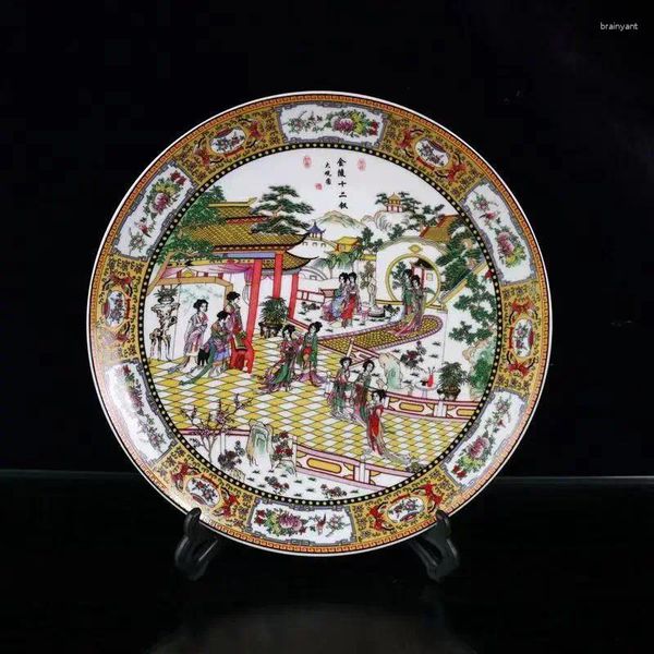 Figuras decorativas Qing Qianlong Pastel Doce Doras de oro Plaza colgante Folk Old Tarelina Porcelana Administración de productos antiguos