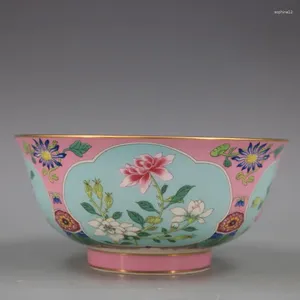 Figuras decorativas Qing Qianlong Flores rosas Golden Towl Golden Artesanía Antigua Colección de muebles para el hogar de porcelana