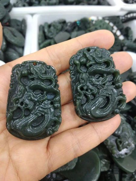 Figurines décoratives de qualité bouteille verte jade dragon pendant chinois zodiaque magique amulette chanceuse