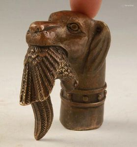 Decoratieve beeldjes zeldzame Victoriaanse oude bronzen hand gesneden hondenbeet vogelstandbeeld wandelstok hoofd