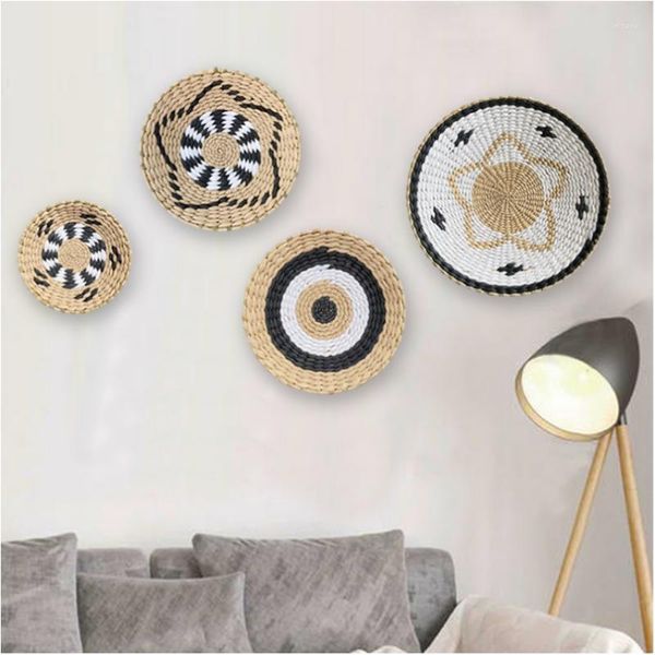 Figuritas decorativas, cesta de pared de ratán, combinación nórdica INS Natural, adorno colgante tejido de mimbre, decoración creativa para la habitación de la vida