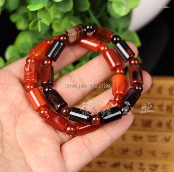 Figuras decorativas Real Natural Brasil rojo y negro ágata cilindro Jade pulsera amuleto de la suerte ornamento caja de regalo gratis