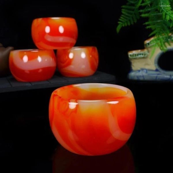 Figurines décoratives en Agate rouge, tasse à thé en Jade, ensemble de verres à vin, bol d'eau maître unique