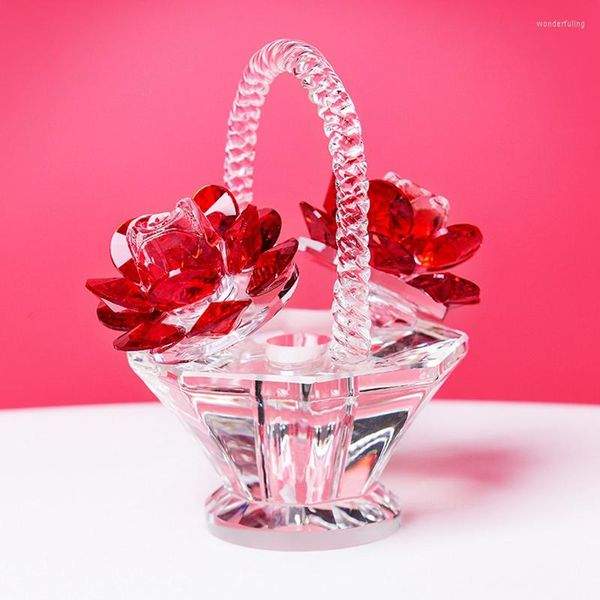 Figurines décoratives rouge élégant cristal rêves fleurs Figurine à collectionner Statue cadeau pour noël anniversaire maison mariage décoration