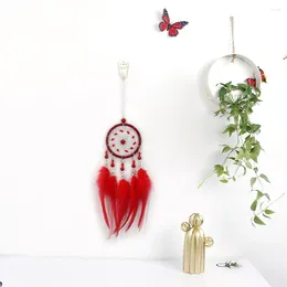 Decoratieve beeldjes Rode veren kralen Dream vanger achteruitkijkspiegel auto charme ornament hangende hanger windkruip cadeau huiskamer decor decor