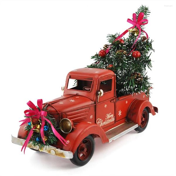 Figurines décoratives rouge Vintage classique camion métal véhicule voiture Antique pour la maison Miniature fête de Noël Table décoration année cadeau