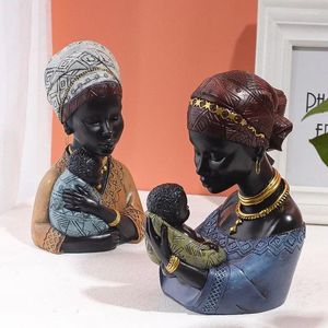 Figurines décoratives résine africain exotique noire et mères et enfants statues rétro pour intérieur cadeau de la fête des mères décorations