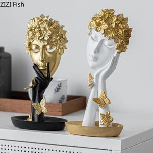 Figurines décoratines résine artisanat masque papillon doré sculpture abstraite face fille accessoires décoration de décoration de maison