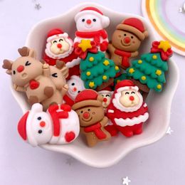 Decoratieve beeldjes Hars Kawaii Kleurrijke Kerstman Bomen Beer Sneeuwpop Herten Plaksteen Steen Kerst Beeldje 10PCS Scrapbook DIY Decor Craft