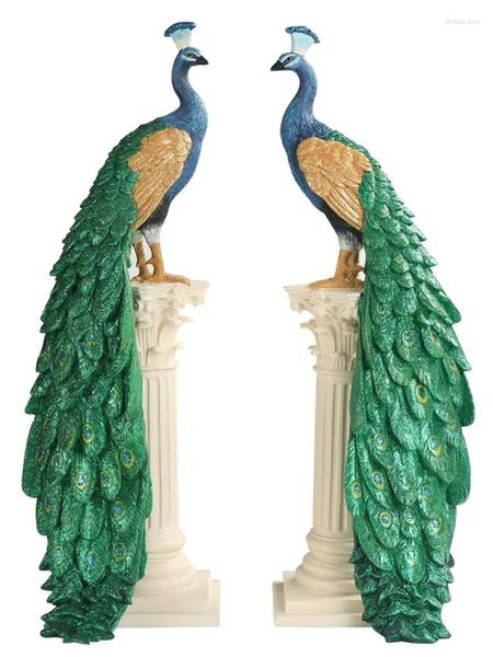 Figurines décoratines résine paon statue décoration intérieure artisanat décoration objets de décoration vivante bureau barre des animaux sculpture