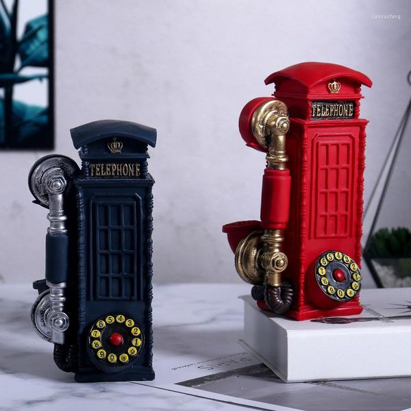 Figurines décoratives résine rétro nostalgie cabine téléphonique tirelire décoration de la maison accessoires café vêtements boutique accessoires d'affichage