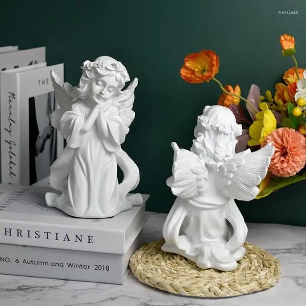 Figurines décoratives en résine d'anges blancs, Style européen mignon, fée de fleurs rétro pour intérieur de la maison, objets de décoration de salon