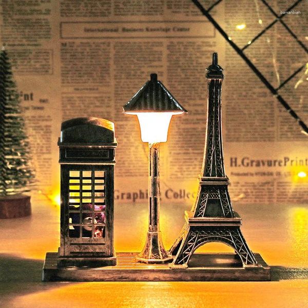 Figurines décoratines rétro-parisien Eiffel Tower Street Lampe décoration étudiant cadeau table de nuit Artisan