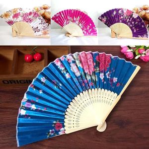 Figurines décoratines Retro Silk Bamboo Flower imprimé fan plié de style chinois Japonais Hand Teny Dance Dance Party Home Decoration