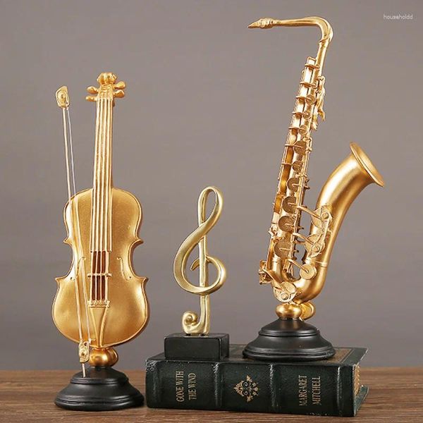 Figurines décoratives Rétro Violon Saxophone Statue Figurine Bande Instrument de Musique Sculpture Équipement de Musique Artisanat Maison Salon