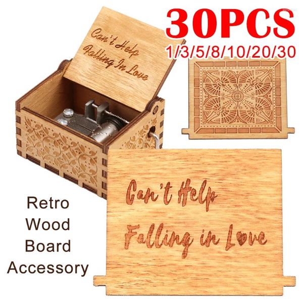 Figurines décoratines Retro Wood Board Accessory Home Party Ornements Handheld Music Boxs Birch Plywood Child Kids Gift For Hand Cranked Boîte