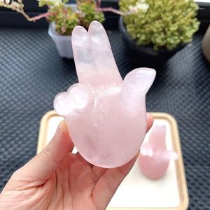 Figurines décoratines Rose Quartz Hand Sphère Holder Sculpture Sculpture Decor Natural Pink Crystal Finger State Orb Stand Base Affichage