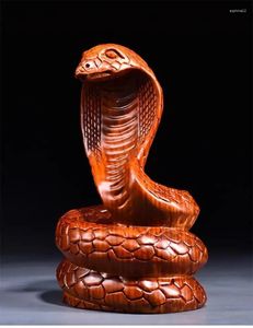 Figurines décoratives Decoration de serpent sculpture de la sculpture de palissandre 12 Zodiaque Cobra en bois maison salon en bois massif en acajou artisanat