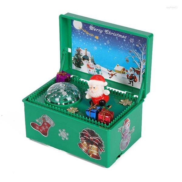 Figuras decorativas Santa Claus Música luminosa Caja de swing Toy Children Regalo (excluyendo la batería)