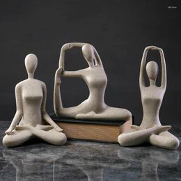 Figuras decorativas de arenisca escandinava yoga figura escultura ornamento estudio sala de estar sala de estar decoración de decoración del hogar accesorios