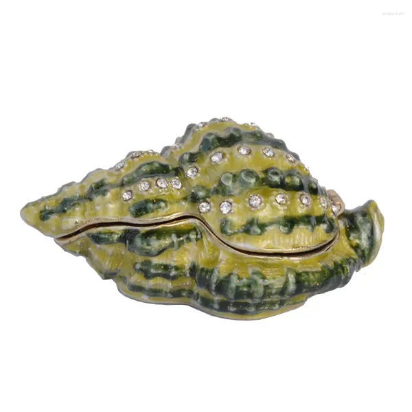 Figurines décoratives en coquille de pétoncle de mer, boîte à bibelots à bijoux à charnière en strass émaillé, artisanat Sealife, cadeau nautique Vintage