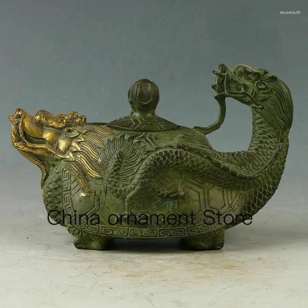 Figurines décoratives série CRUSH, théière Dragon sculptée à la main en Bronze ancien chinois, marque Kangxi