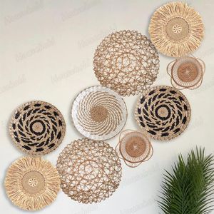 Figurines décoratifs Set 9 Boho Mur Mur Decor Panier tissé Plateau en osier Bohemian Bol Round Bols pour la ferme / salon