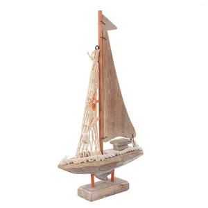 Figurines décoratives modèle de bateau Style américain Vintage pin délicat voilier ornement en bois décoration de bureau à domicile - 26 cm