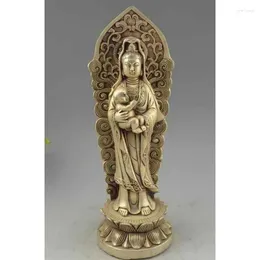 Figurines décoratives Statue bouddhiste en argent, prière chinoise, enfant garçon, bénédiction GuanYin, déesse Kwan-yin
