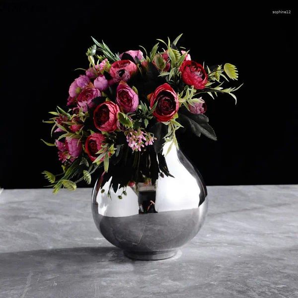 Figurines décoratives en céramique en forme de pot en forme de pot de bureau décoration de fleurs artificielles arrangement floral décor moderne Vases florales