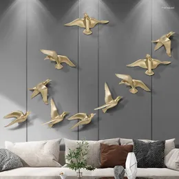 Figuras decorativas simples 3D tridimensional pared de pájaros sala de estar de colgantes decoración de la sala de estar de animal dorado accesorios de decoración de televisión