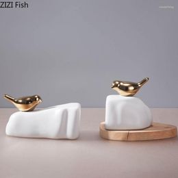 Decoratieve beeldjes eenvoud Keramische gouden vogelstroopjes Artwerken Ornamenten Animal Porselein Crafts Sculptuur