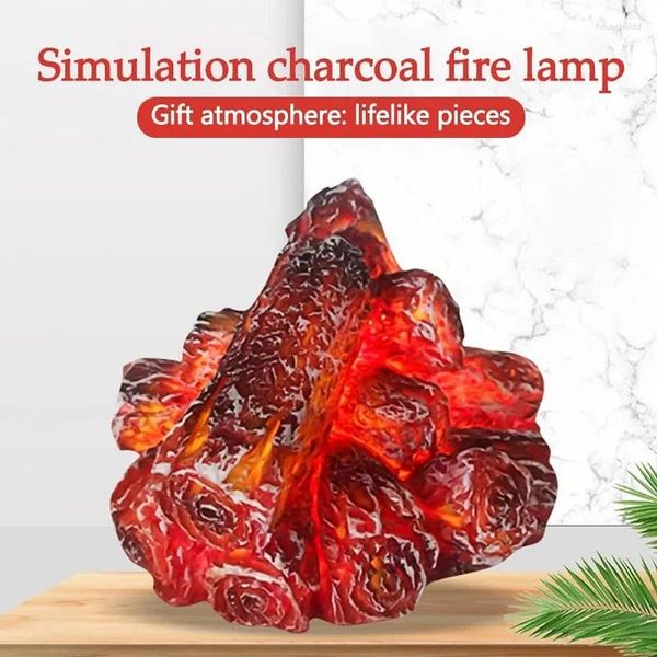 Figurines décoratives Simulation Charbon Flamme Lanterne Lampe 3D Fausse Cheminée Simulé Lampes LED Ampoule Batterie Sans Flamme Décor À La Maison