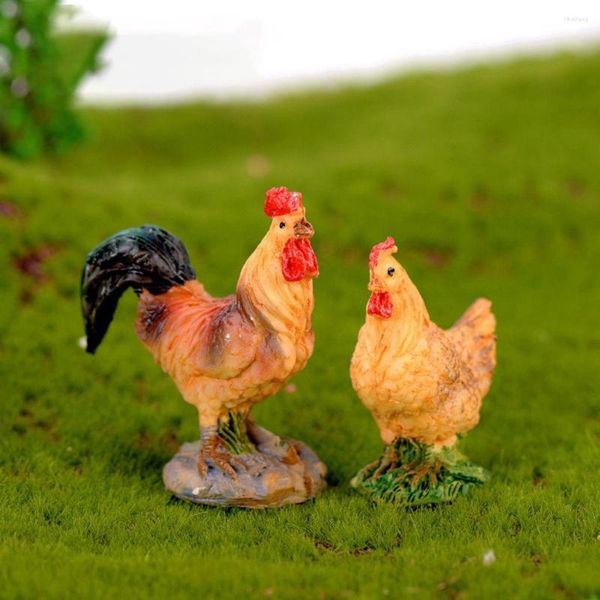 Figuras decorativas simulación de gallo, gallina, Animal, estatuilla de pollo, Mini granja de resina, micropaisaje para niños, juguetes, manualidades de decoración