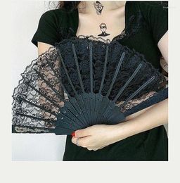 Figuritas decorativas Sinlge Layer Lolita Lace Fan negro/rojo oscuro/Blanco/rosa manualidad para regalo de fiesta de boda decoración de mano baile plegable