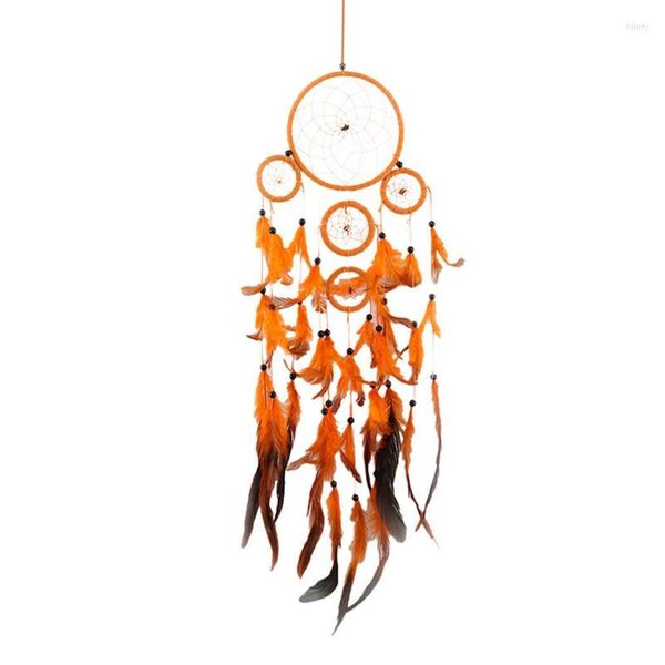 Figuras decorativas Catchers de ensueño pequeños Catcher Girls Exquisito Orange Feather Dreamcatchers Decoración del hogar para la ventana del camión del automóvil