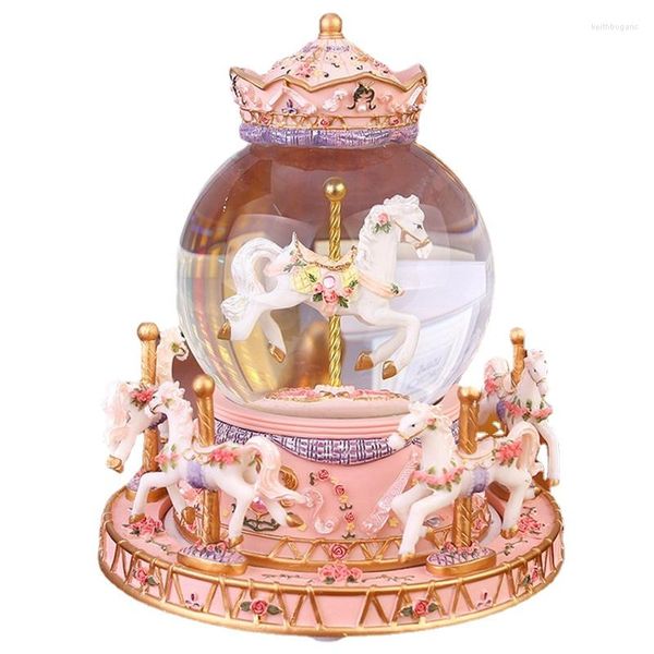 Figuritas decorativas bola de nieve tiovivo caja de música bola de cristal regalo de año cumpleaños para amigos para enviar princesa niña