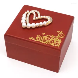 Figuras decorativas Softalk My Heart Will Ir in Red Mirror Solid Wood Music Box Birthday Christmas Valentine's Day Gift