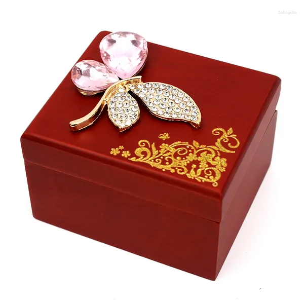 Figuras decorativas Softalk ayer una vez más Red Mirror Red Wood Music Box Birthday Christmas Valentine's Gift