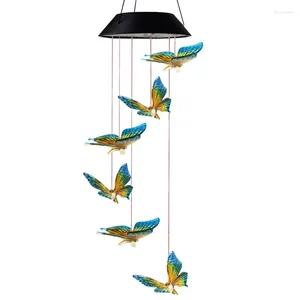 Figurines décoratives Solar Butterfly Wind Chimes for Outside Cadeaux Maman Changement de couleurs suspendues mobiles Tarile extérieure LED imperméable